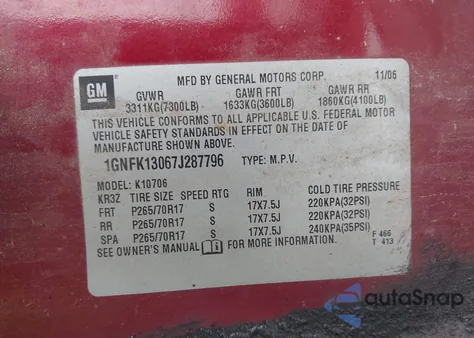 2007 Chevrolet Tahoe Lt from USA, damaged, VIN 1GNFK13067J287796